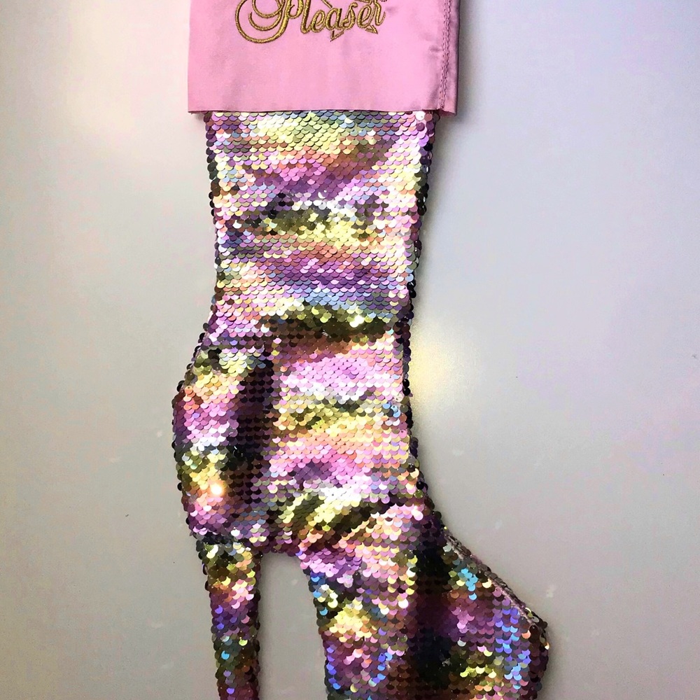 - Christmas High Heel Pink sequin Stockings by Pleaser.